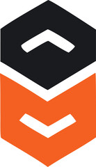 Geometric abstract design featuring stacked hexagons with upward and downward chevron accents in black and orange