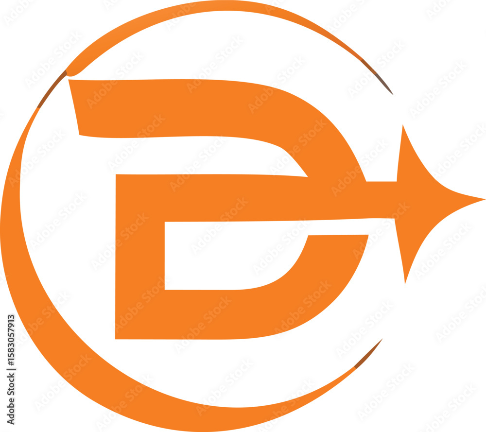 Poster modern orange letter d logo design with a forward arrow and circular element representing progress a