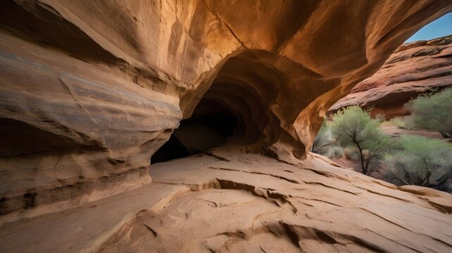 Extreme Adventure Jump Through Desert Cave Arch Landscape