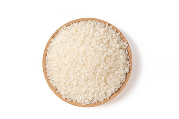 a plate of raw rice isolated on white background 