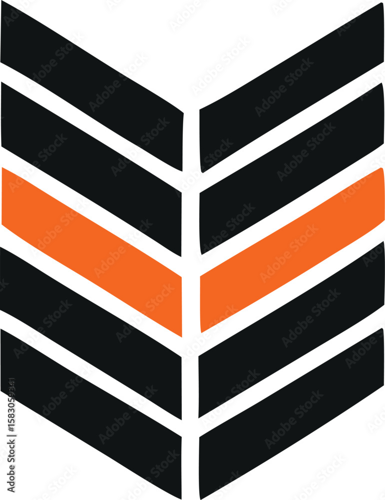 Poster abstract geometric design featuring parallel black and white stripes with a central orange stripe on