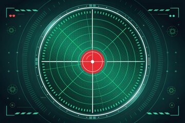 High-Tech Radar Display with Green Grids and Centering Target Point