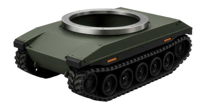 Armored personnel carrier platform with turret ring and reinforced tracks