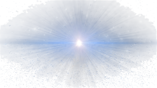 Shining light burst centered on a blue background with starry sky, isolated on white background