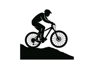 Obraz premium Mountain biker riding downhill on a trail silhouette isolated on transparent background