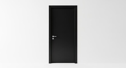 Photo of a modern black door is isolated on a white background, showcasing its sleek design