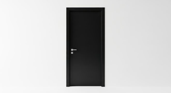 Photo of a modern black door is isolated on a white background, showcasing its sleek design