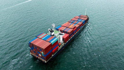 shipping cargo logistic, container ship carrying in sea import export goods and distributing...