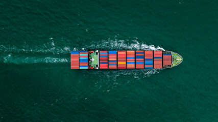 shipping cargo logistic, container ship carrying in sea import export goods and distributing...