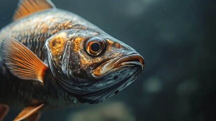 Obraz premium Close-up view of a fish's head and fins.