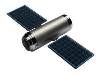 Spacecraft with a cylindrical central module and solar panel arrays on either side