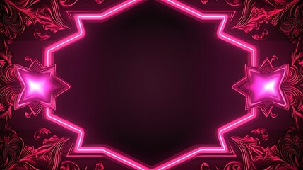 Neon pink octagon frame on dark background