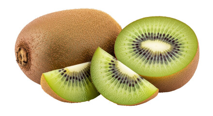 Isolated kiwi fruit whole and slices