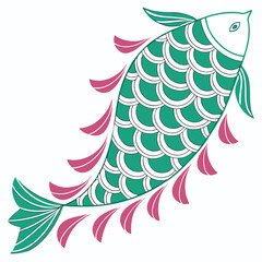 Obraz premium Vector illustration of a stylized fish in teal and pink with transparent background