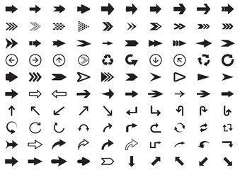 Arrows set of 100 black icons. Arrow icon. Arrow vector collection. Arrow. Cursor, Modern simple arrows. Vector illustration eps 10