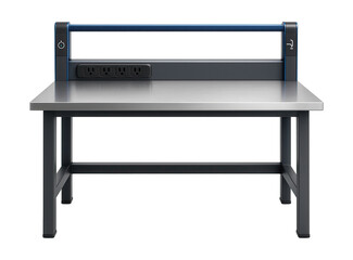 Workbench with a built-in power strip and cable management system for an electronics assembly plant
