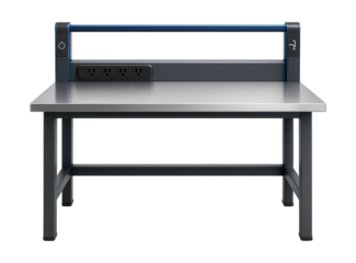 Workbench with a built-in power strip and cable management system for an electronics assembly plant