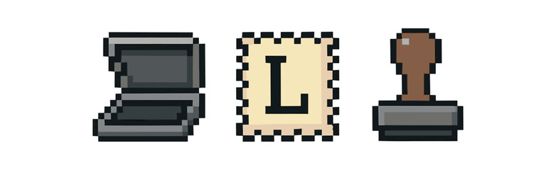 Pixel art ink stamp with open lid and receipt