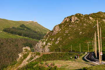 Summit of La Rhune with the Rack Railway and Grazing Basque Horses (Pottok)