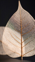 Delicate Skeletal Leaf Structure on Dark Background