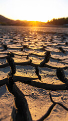 Cracked Earth Under Golden Sunset - Drought and Climate Change