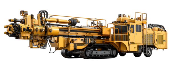 Studio-Lit Clean Isolated underground mining drill rig PNG cutout, versatile design element, ideal for marketing materials and web banners, digital downloads, branding, premium resource