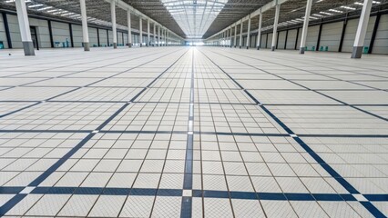 Modern Warehouse Interior with Spacious Floor Tiles for Industrial Use and Storage