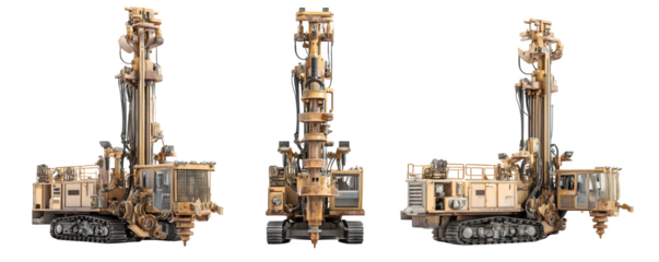 Clean Premium Studio-Lit underground mining drill rig commercial stock asset, PNG cutout, ideal for advertising and print projects, premium resource, branding, mockups, digital downloads