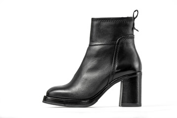 Female elegant high heeled leather ankle boots. Isolated on a white background with clipping path included