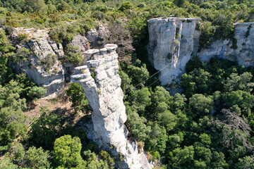 Via ferrata Patacons on sunny summer day. Mussara, Spain.