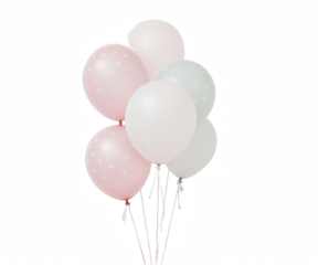 A charming cluster of pastel balloons evokes a sense of celebration and innocence perfect for festive occasions and whimsical designs
