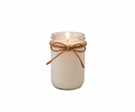 A Warm Glowing Candle in a Mason Jar with a Rustic Twine Bow Creating a Cozy and Relaxing Ambiance