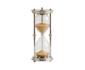 An intricately crafted hourglass timer with silver accents showcasing the relentless passage of time with elegance and sophistication