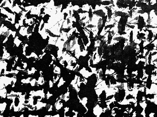Abstract black and white patterns created using brush strokes on canvas showcasing bold artistic expression