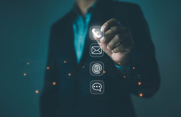 Communications send messages through e-mail messages in computer systems and online internet networks Contact to design a modern business media marketing concept.	