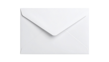 A closed white envelope with a triangular flap, displayed flat and centered.