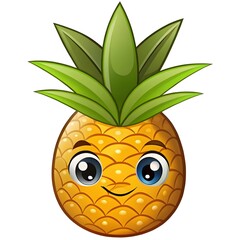 happy cartoon pineapple with green leaves