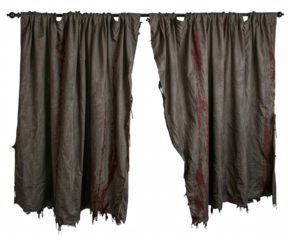 Eerie Macabre Drapes with Tattered Edges and Mysterious Red Stains for Halloween Horrors or Gothic Scenes