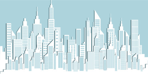 Panorama view of skyline paper cut style vector.