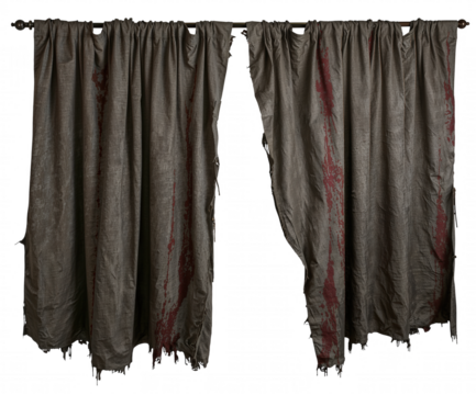 Eerie Macabre Drapes with Tattered Edges and Mysterious Red Stains for Halloween Horrors or Gothic Scenes