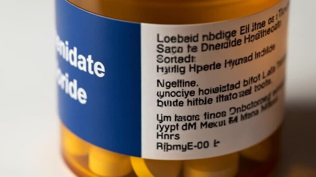 Methylphenidate Hydrochloride Prescription Bottle Close-Up: Medication Focus