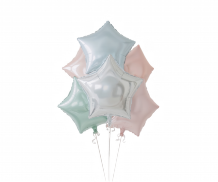 Elegant star shaped balloons in soft pastel hues create a festive and joyous atmosphere perfect for celebrations