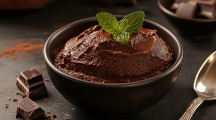 Dark chocolate mousse in a bowl