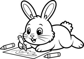 Adorable vector bunny rabbit drawing cute crayons playful illustration