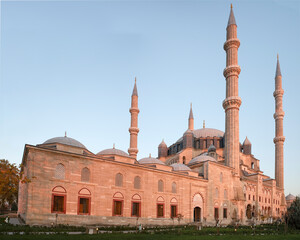 Edirne Selimiye Mosque with the pinkness of the sunset