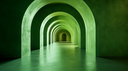 Obraz premium Green arched tunnel, minimalist, empty