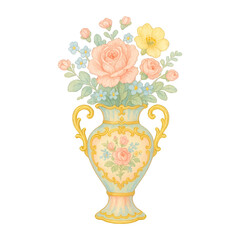 Obraz premium PNG Elegant floral vase illustration.