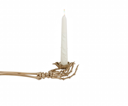 Golden Skeleton Hands Holding a Lit Candle, An Eerie and Elegant Fusion of Mortality and Illumination for Halloween