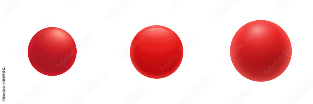 Fototapete three red ellipsoids lined up in increasing size against black background