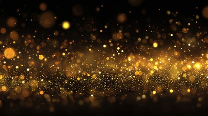 Golden glitter bokeh light dust with sparkling festive christmas particles background